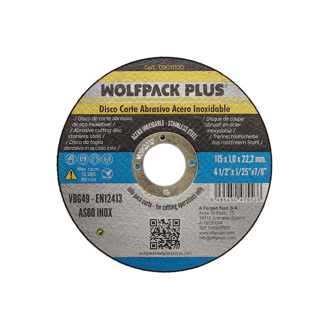 Disco corte abrasivo acero inoxidable ø 115 x 22,2 mm. espesor 1,0 mm