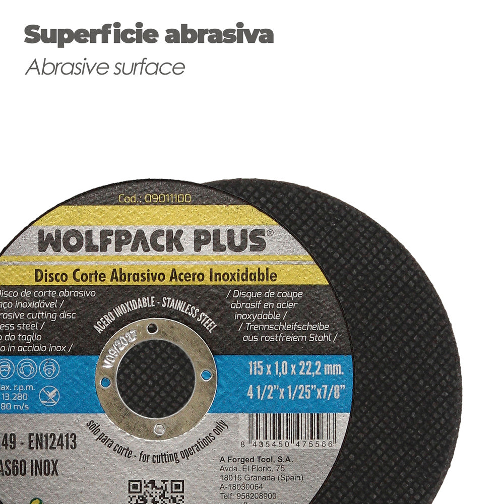 Disco corte abrasivo acero inoxidable ø 115 x 22,2 mm espesor 1,0 mm