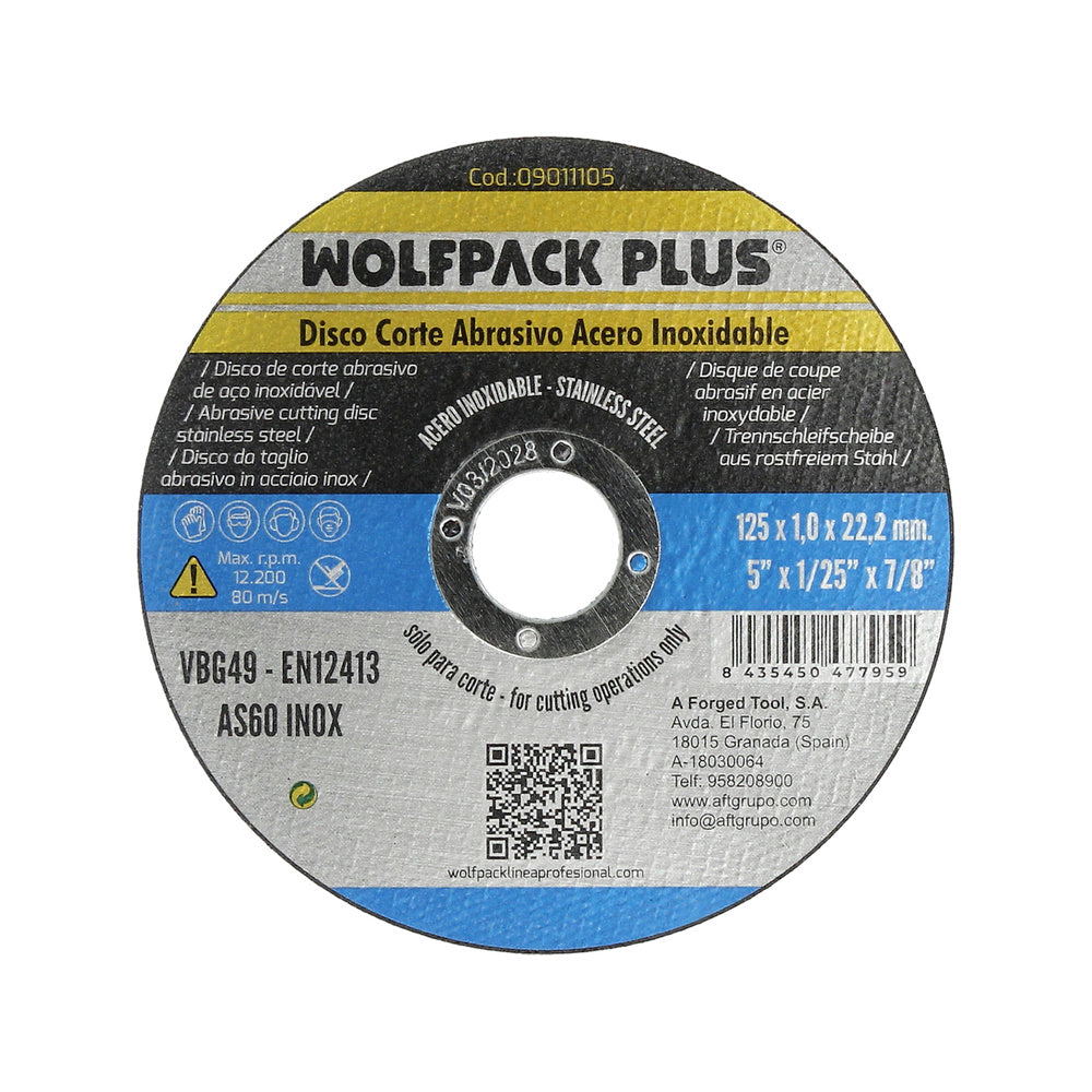Disco corte abrasivo acero inoxidable ø 125 x 22,2 mm espesor 1,0 mm