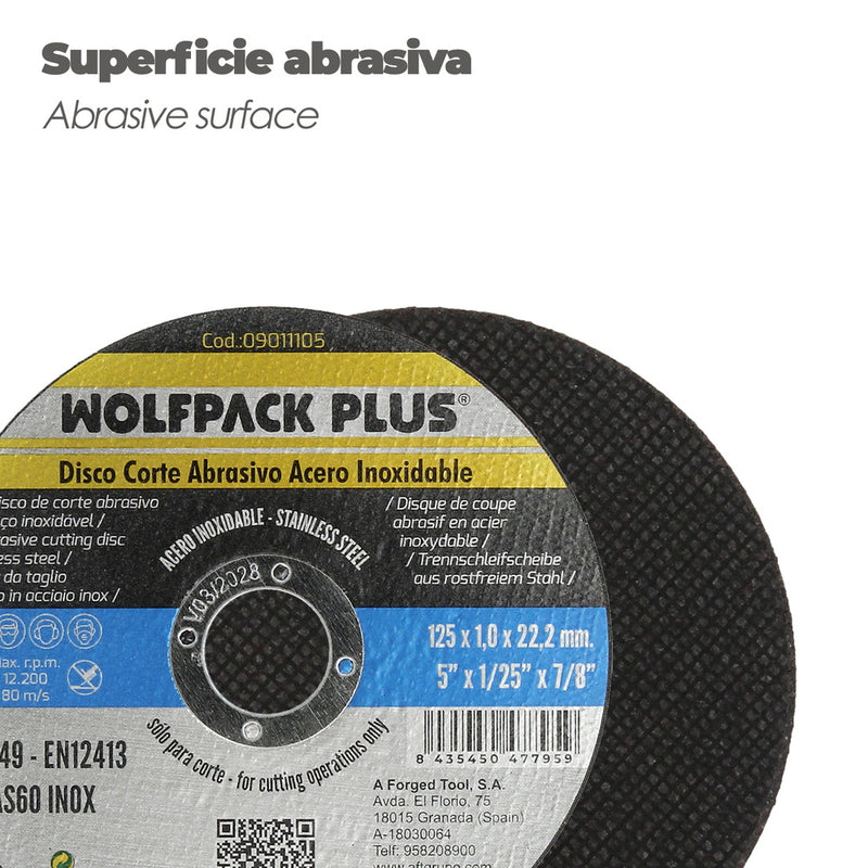 Disco corte abrasivo acero inoxidable ø 125 x 22,2 mm. espesor 1,0 mm