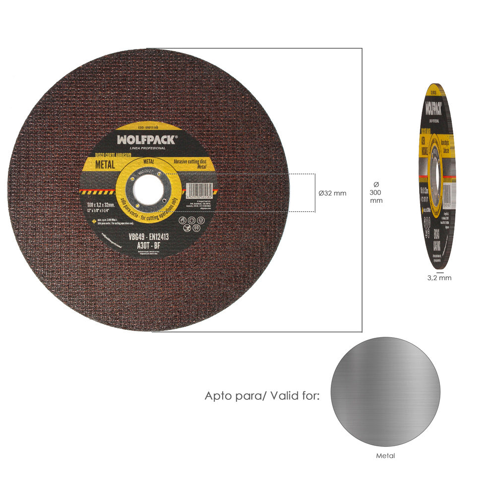 Disco corte abrasivo  metal ø 300 x ø 32 mm espesor 3,2 mm disco radial / amoladora universal con todas las amoladoras