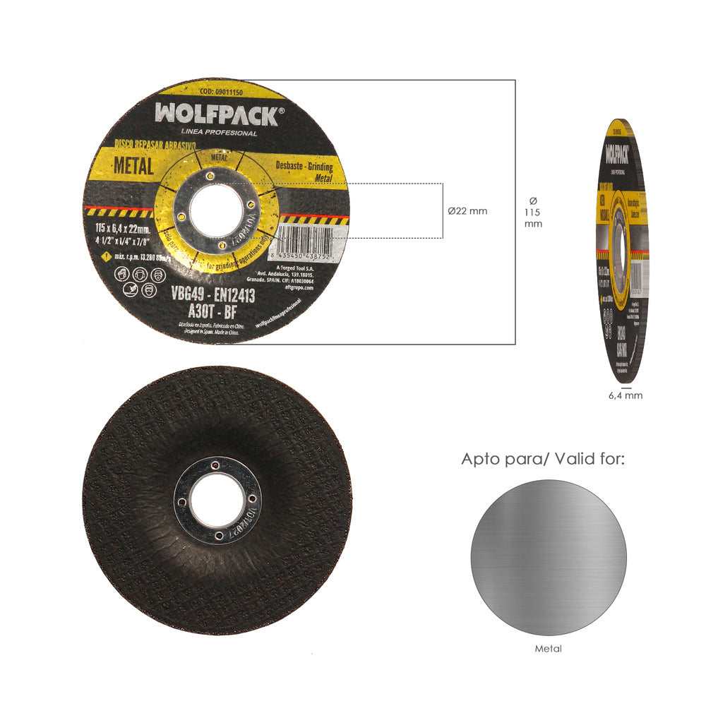 Disco repasar abrasivo ø 115 x ø 22 mm espesor 6,4 mm disco radial / amoladora universal compatible con todas las amoladoras