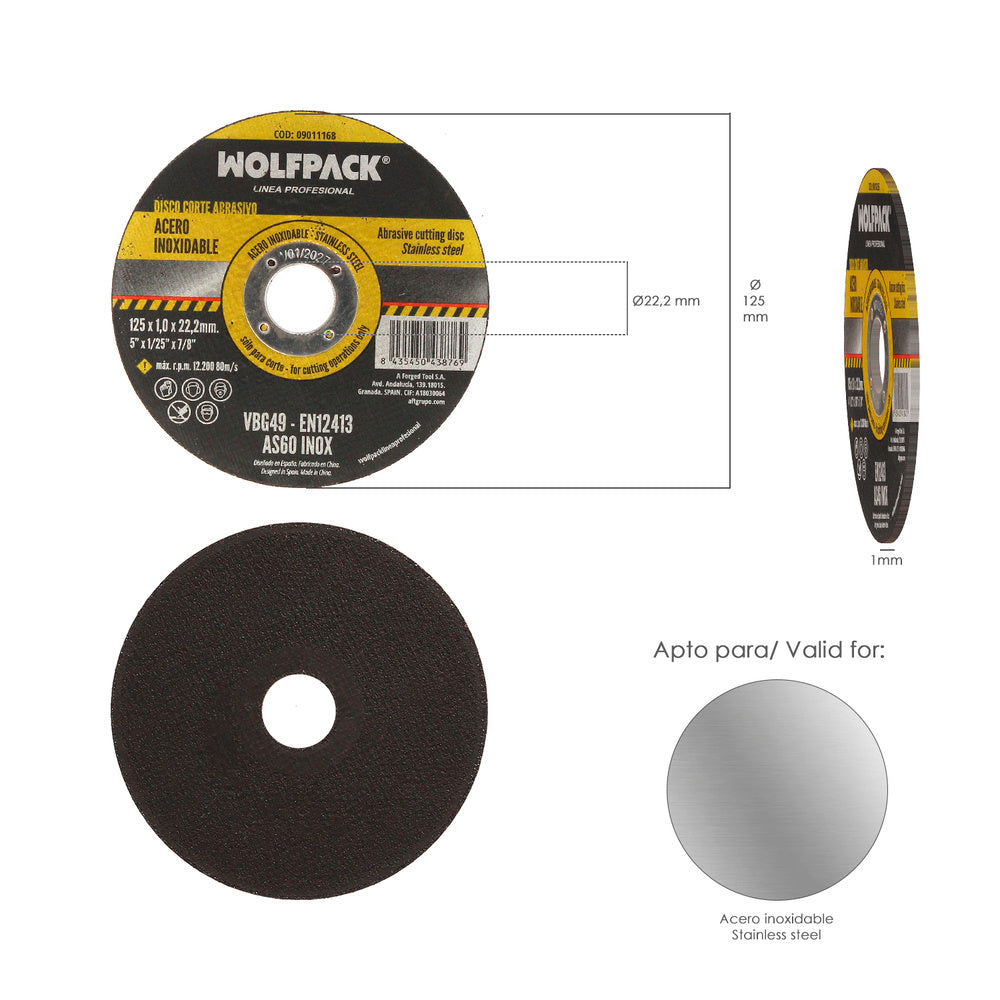 Disco corte abrasivo acero inoxidable plus ø 125x ø 22,2 mm espesor 1,0 mm disco radial / amoladora universal