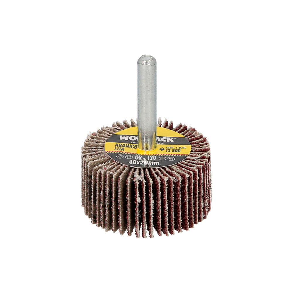 Flap sanding wheel, grit 120, size ø 40 x 20 mm, abrasive disc with flaps, interleaved wheels, abrasive wheels, sanding, deburring, polishing