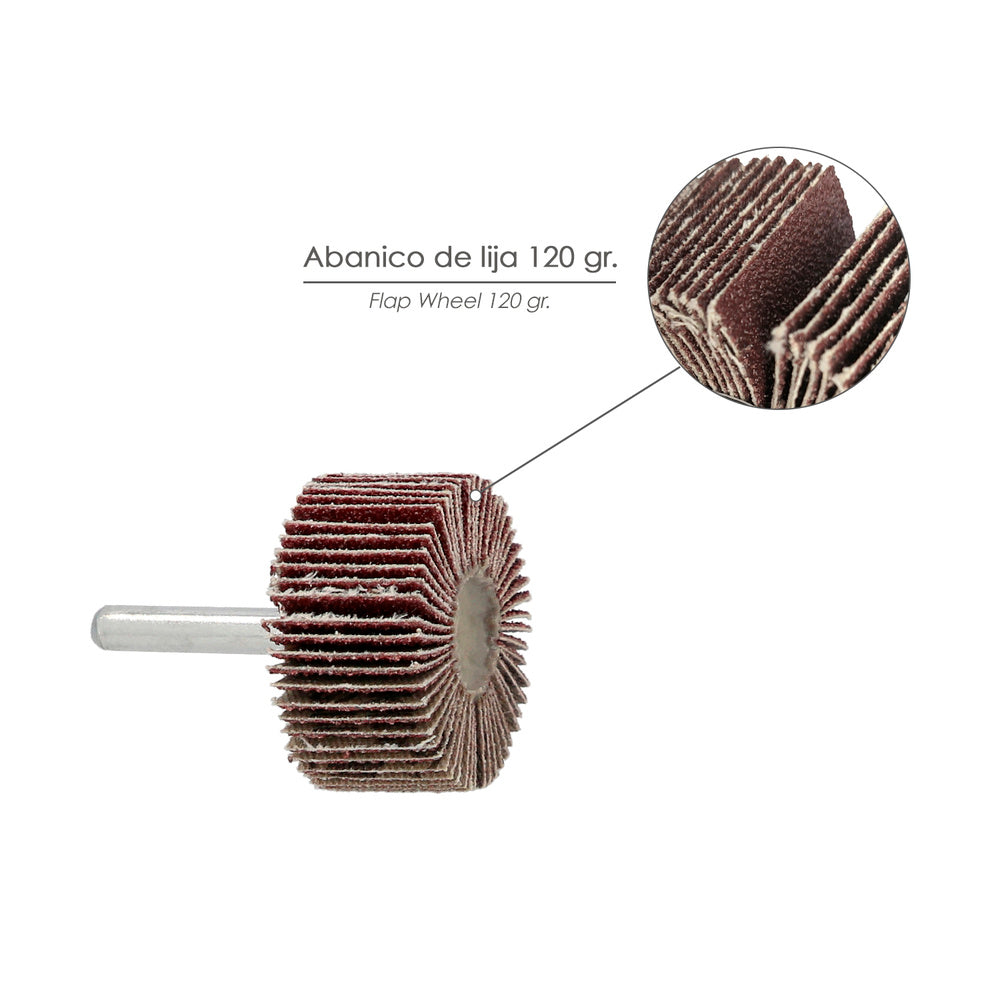 Flap sanding wheel, grit 120, size ø 40 x 20 mm, abrasive disc with flaps, interleaved wheels, abrasive wheels, sanding, deburring, polishing