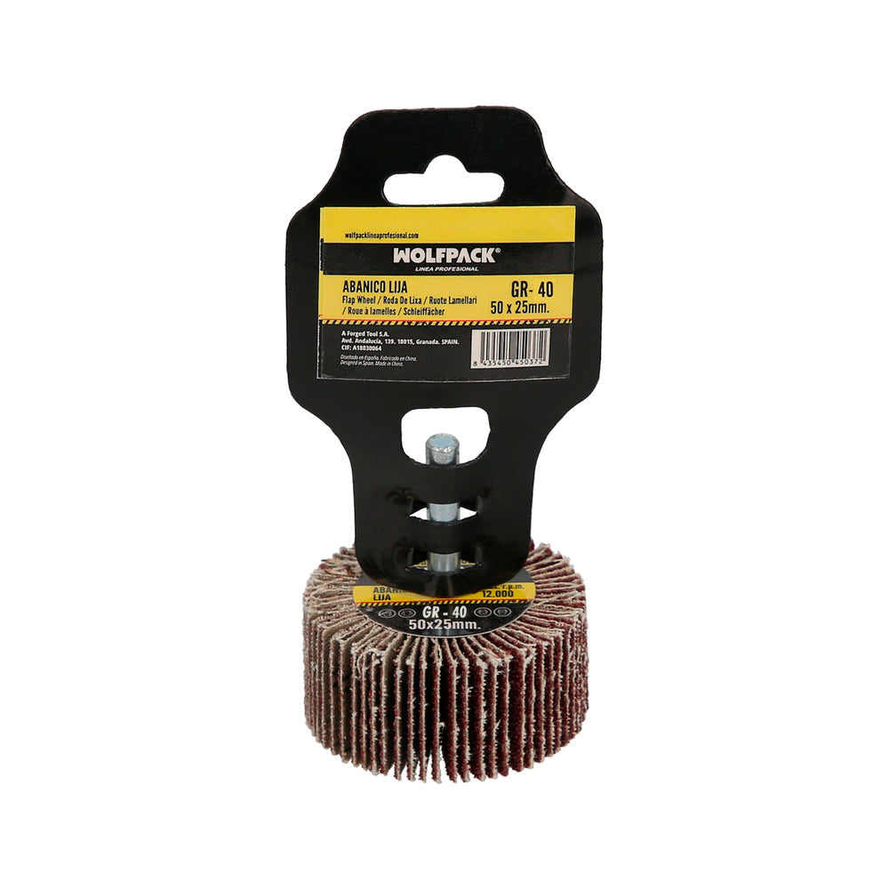 Flap sanding wheel, grit 40, size ø 50 x 25 mm, abrasive disc, flap wheels, interleaf abrasive wheels, abrasive wheels, sanding, grinding, polishing