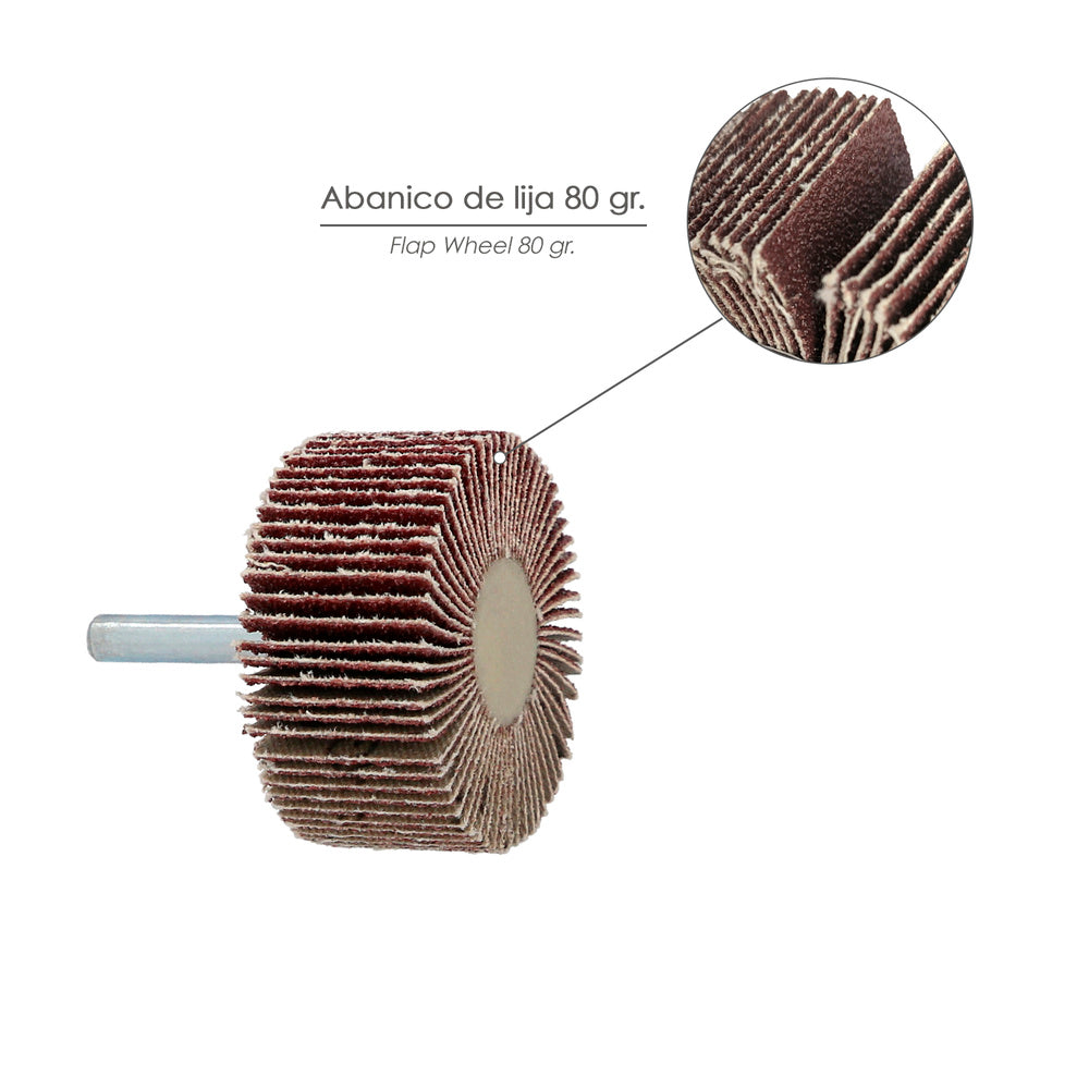 Flap sanding wheel, grit 80, size ø 50 x 25 mm, abrasive disc, laminated wheels, flap wheels, abrasive wheels, sanding, deburring, polishing