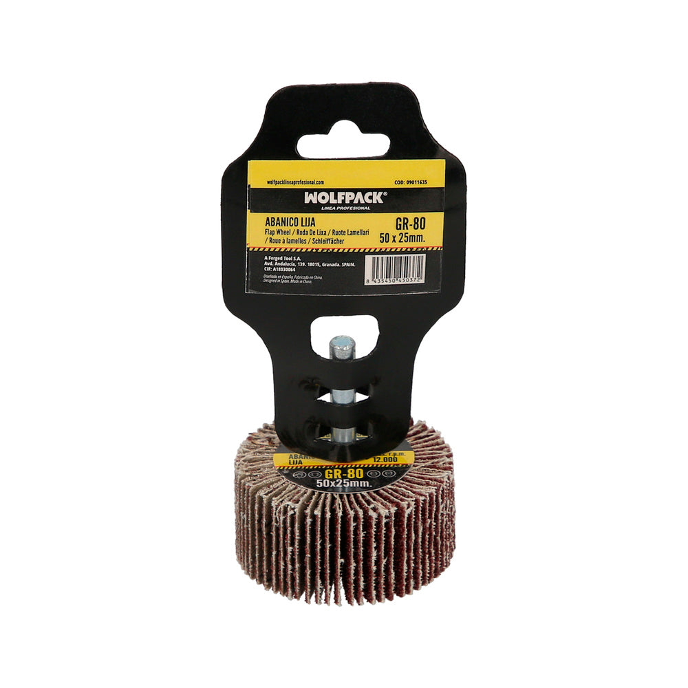 Flap sanding wheel, grit 80, size ø 50 x 25 mm, abrasive disc, laminated wheels, flap wheels, abrasive wheels, sanding, deburring, polishing
