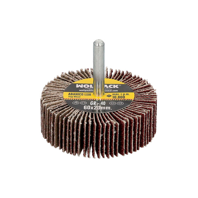 Abanico lija grano 40 medida ø 60 x 20 mm. disco abrasivo laminas, ruedas mil hojas, ruedas abrasivas,lijado,desbaste,pulir