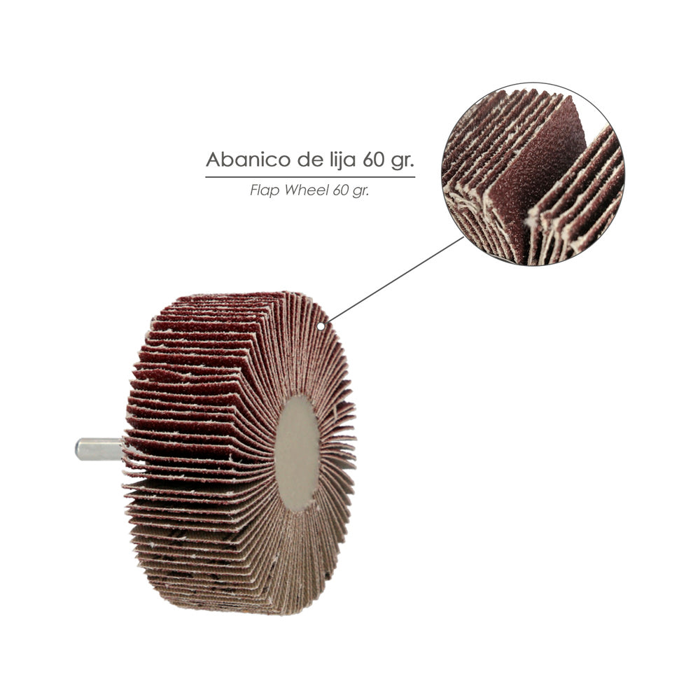 Flap disc/wheel, grit 60, size ø 60 x 30 mm, abrasive disc, flap wheels, abrasive wheels, sanding, grinding, polishing