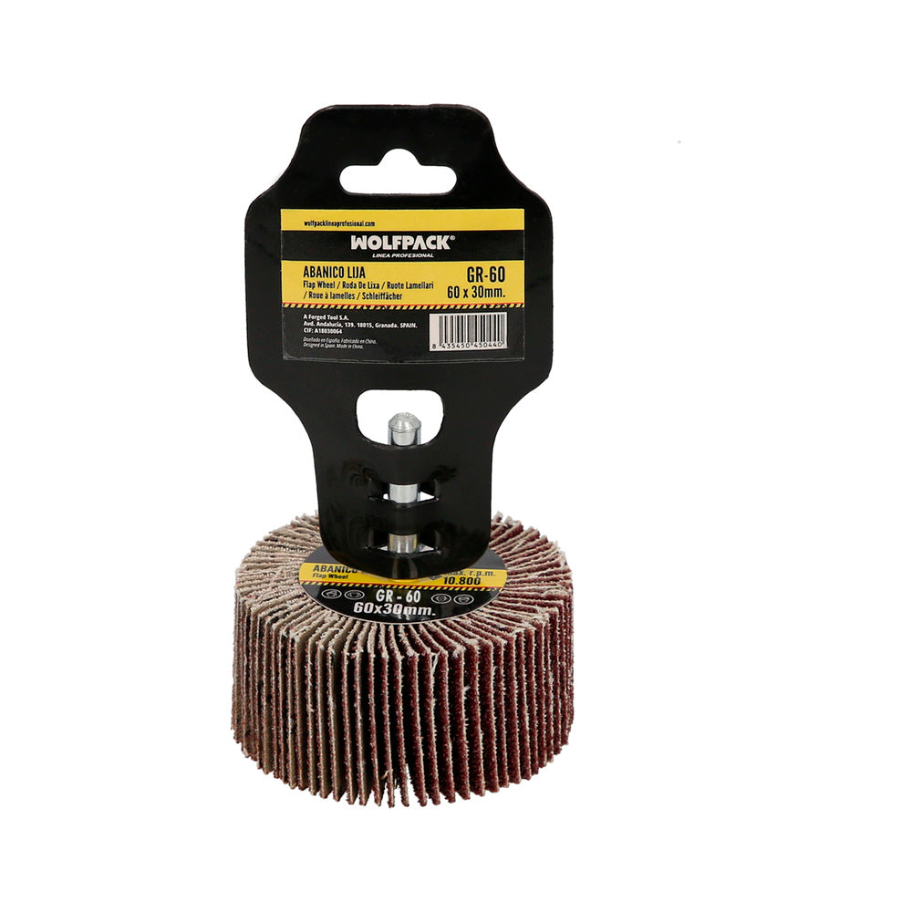 Flap disc/wheel, grit 60, size ø 60 x 30 mm, abrasive disc, flap wheels, abrasive wheels, sanding, grinding, polishing