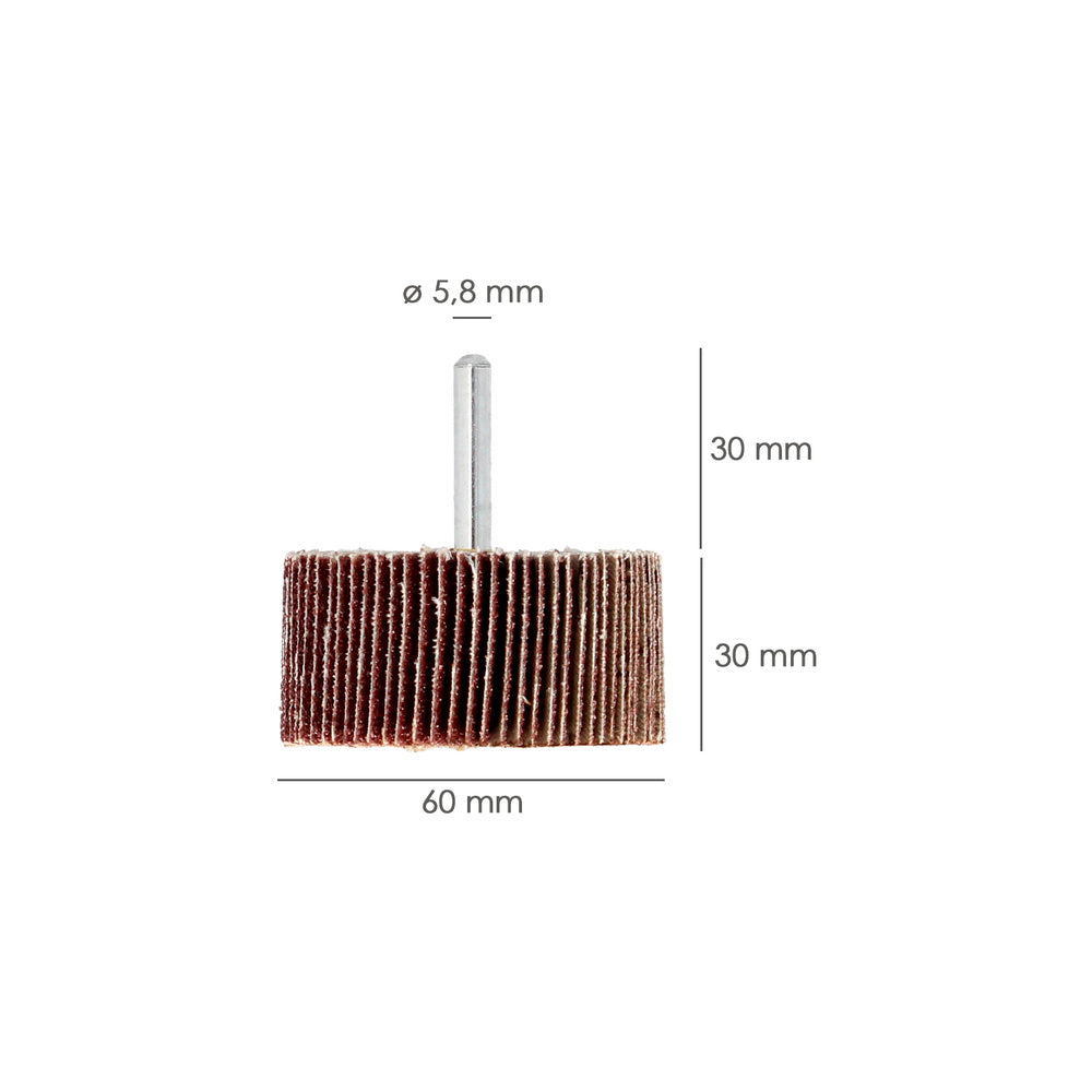 Flap sander, grit 120, size ø 60 x 30 mm, abrasive flap disc, flap wheels, abrasive wheels, sanding, deburring, polishing