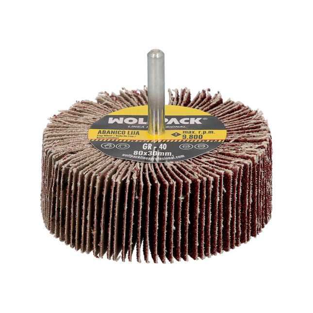 Abanico lija grano 40 medida ø 80 x 30 mm. disco abrasivo laminas, ruedas mil hojas, ruedas abrasivas,lijado,desbaste,pulir