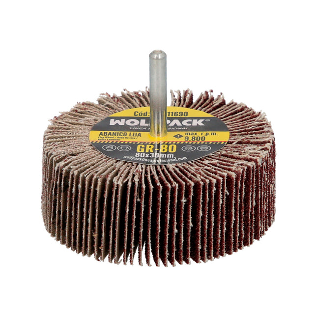 Abanico lija grano 80 medida ø 80 x 30 mm. disco abrasivo laminas, ruedas mil hojas, ruedas abrasivas,lijado,desbaste,pulir