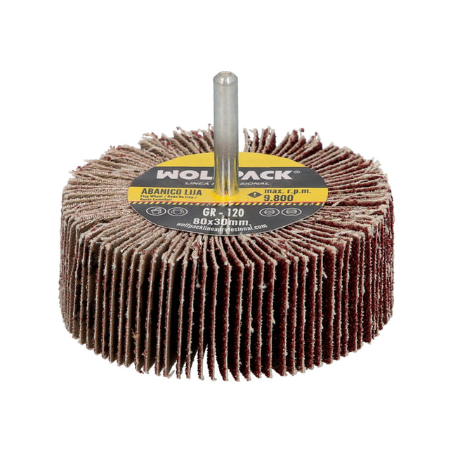 Abanico lija grano 120 medida ø 80 x 30 mm. disco abrasivo laminas, ruedas mil hojas, ruedas abrasivas,lijado,desbaste,pulir