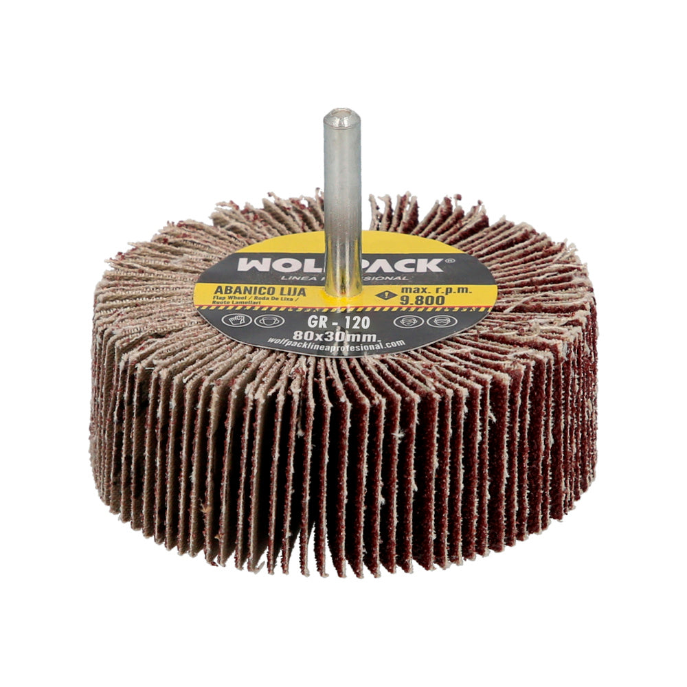 Flap disc, grit 120, size ø 80 x 30 mm, abrasive disc, laminated wheels, sanding, grinding, polishing