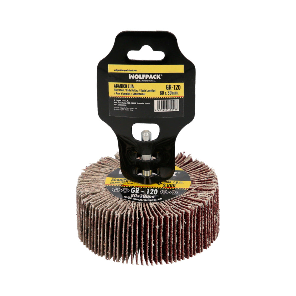 Flap disc, grit 120, size ø 80 x 30 mm, abrasive disc, laminated wheels, sanding, grinding, polishing