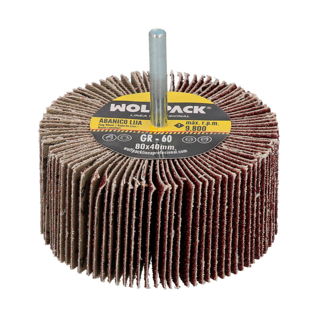 Abanico lija grano 60 medida ø 80 x 40 mm. disco abrasivo laminas, ruedas mil hojas, ruedas abrasivas,lijado,desbaste,pulir