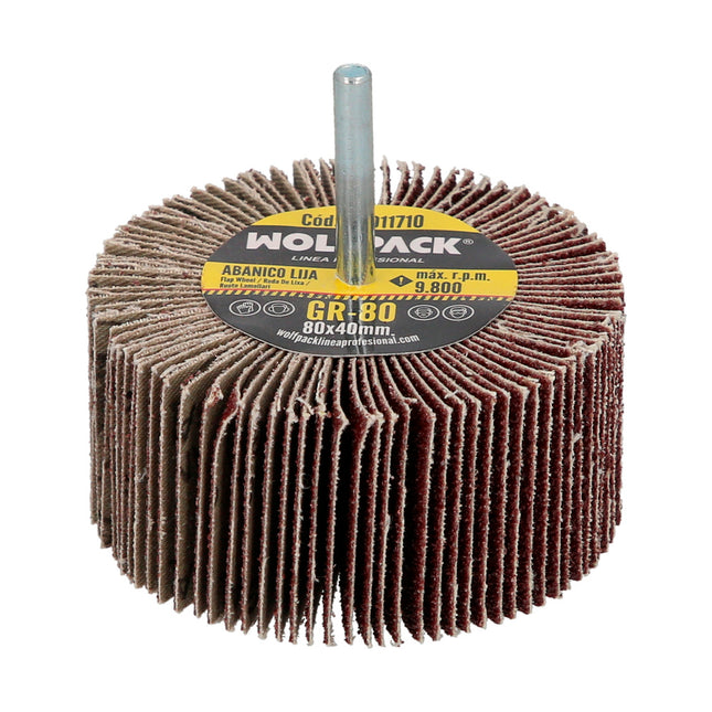 Abanico lija grano 80 medida ø 80 x 40 mm. disco abrasivo laminas, ruedas mil hojas, ruedas abrasivas,lijado,desbaste,pulir