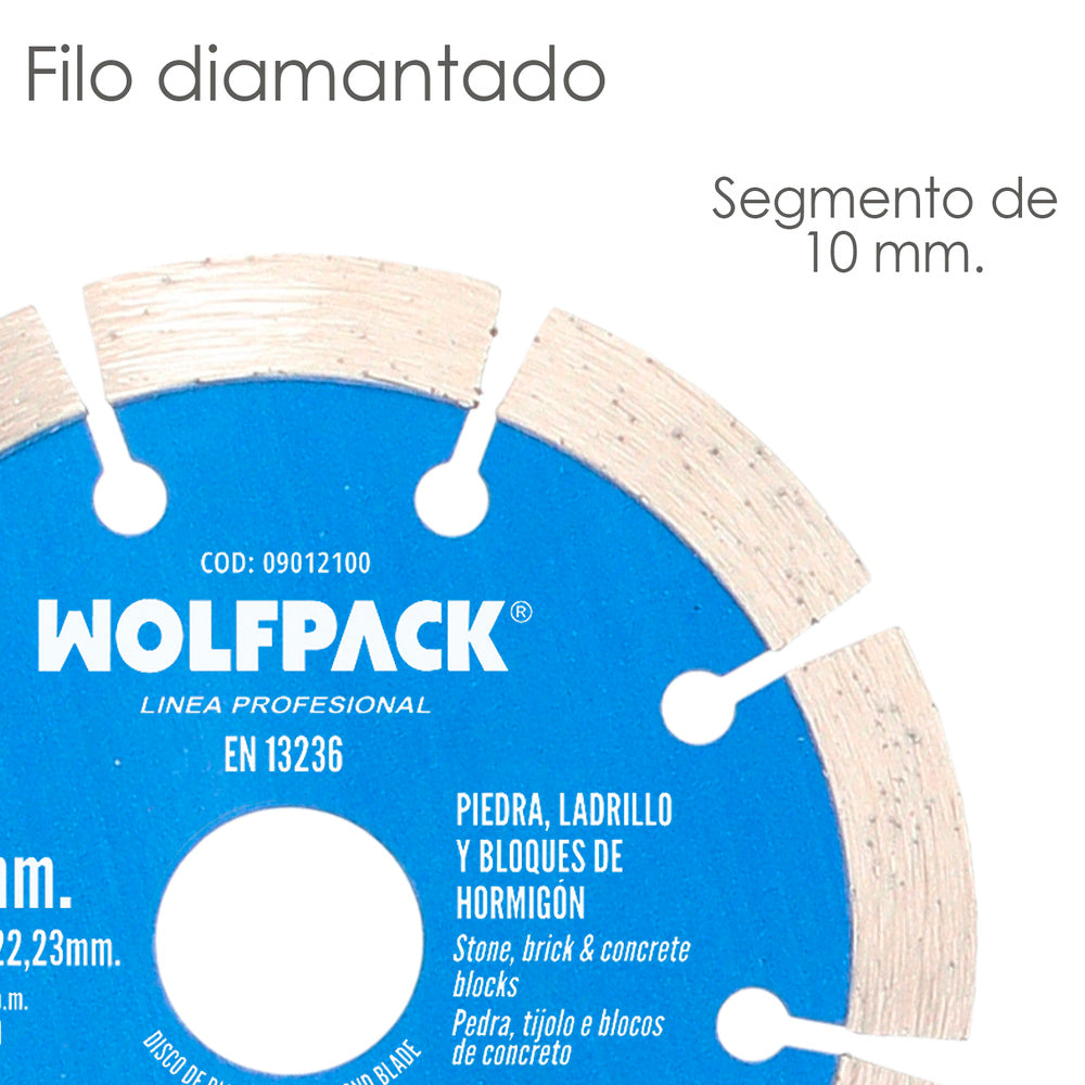 Disco diamante ø 115 mm piedra, ladrillo, refractarios, bloques de hormigón. Segmento diamantado 10 mm