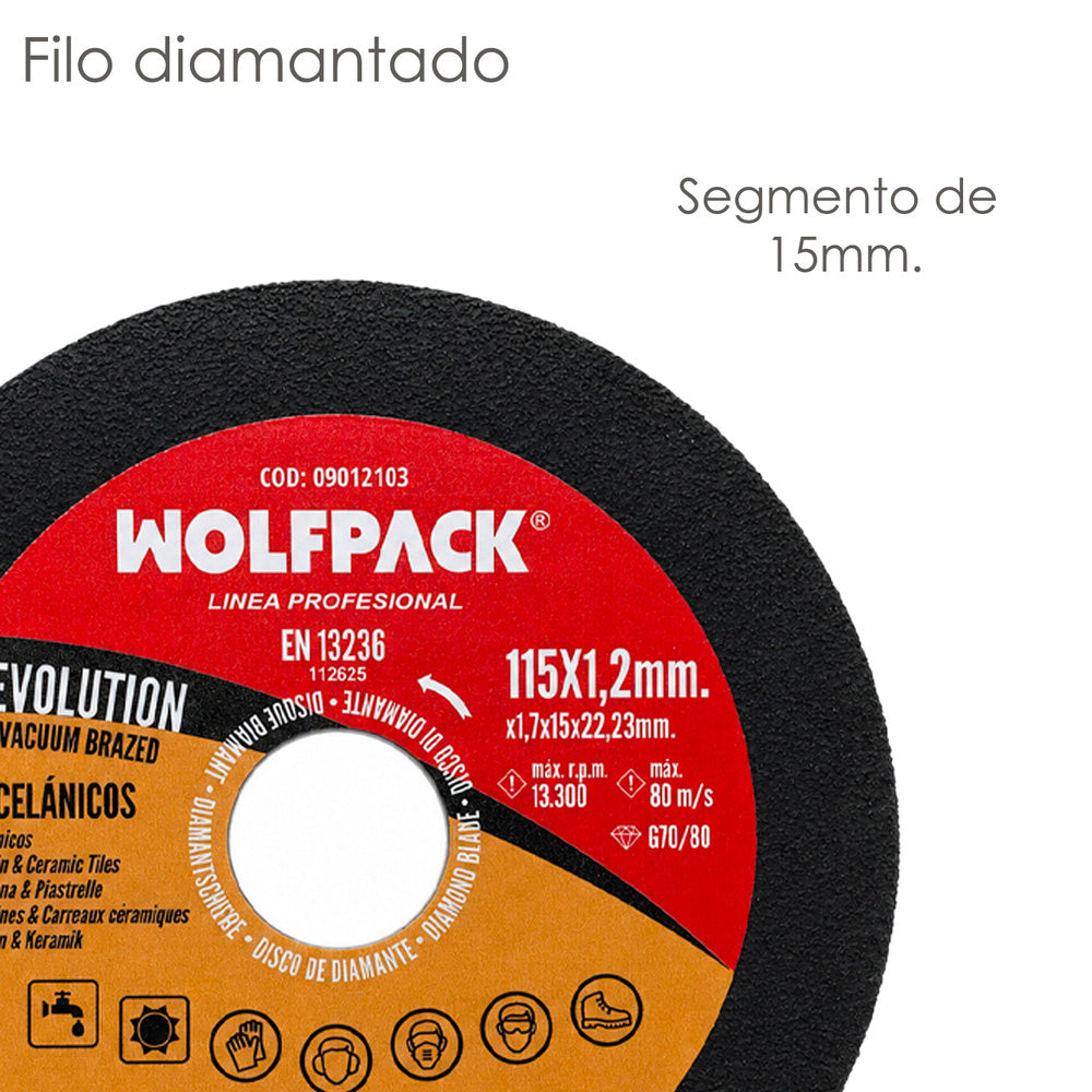 Disco diamante evolution corte mas rapido y preciso ø 115 mm. Porcelánicos, gres, cerámica, segmento de 15 mm.