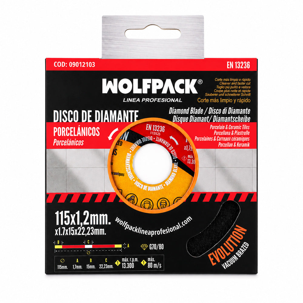 Disco diamante evolution corte mas rapido y preciso ø 115 mm. Porcelánicos, gres, cerámica, segmento de 15 mm.