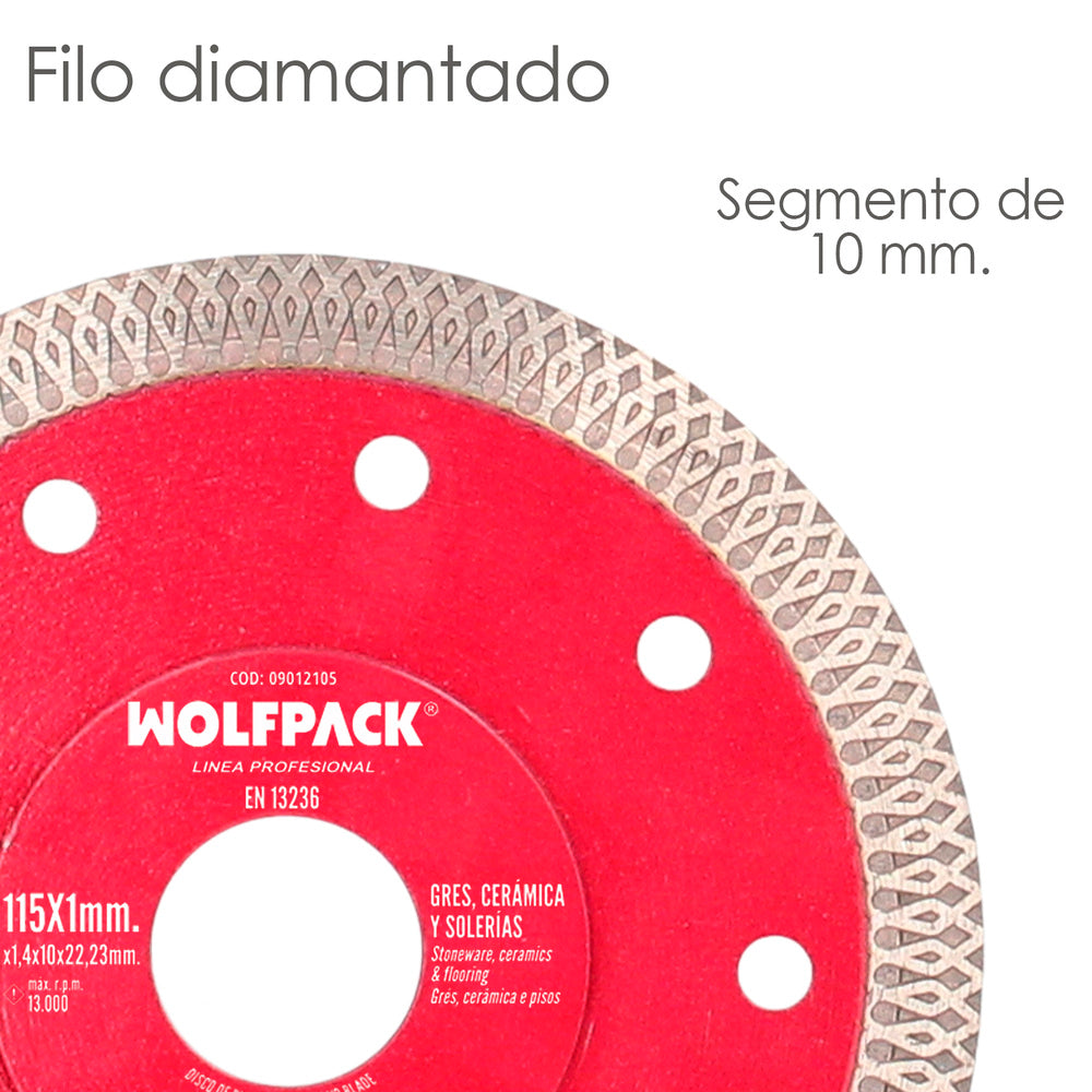 Disco diamante ø 115 mm porcelánicos, gres, cerámica, solerias. Segmento diamantado 10 mm
