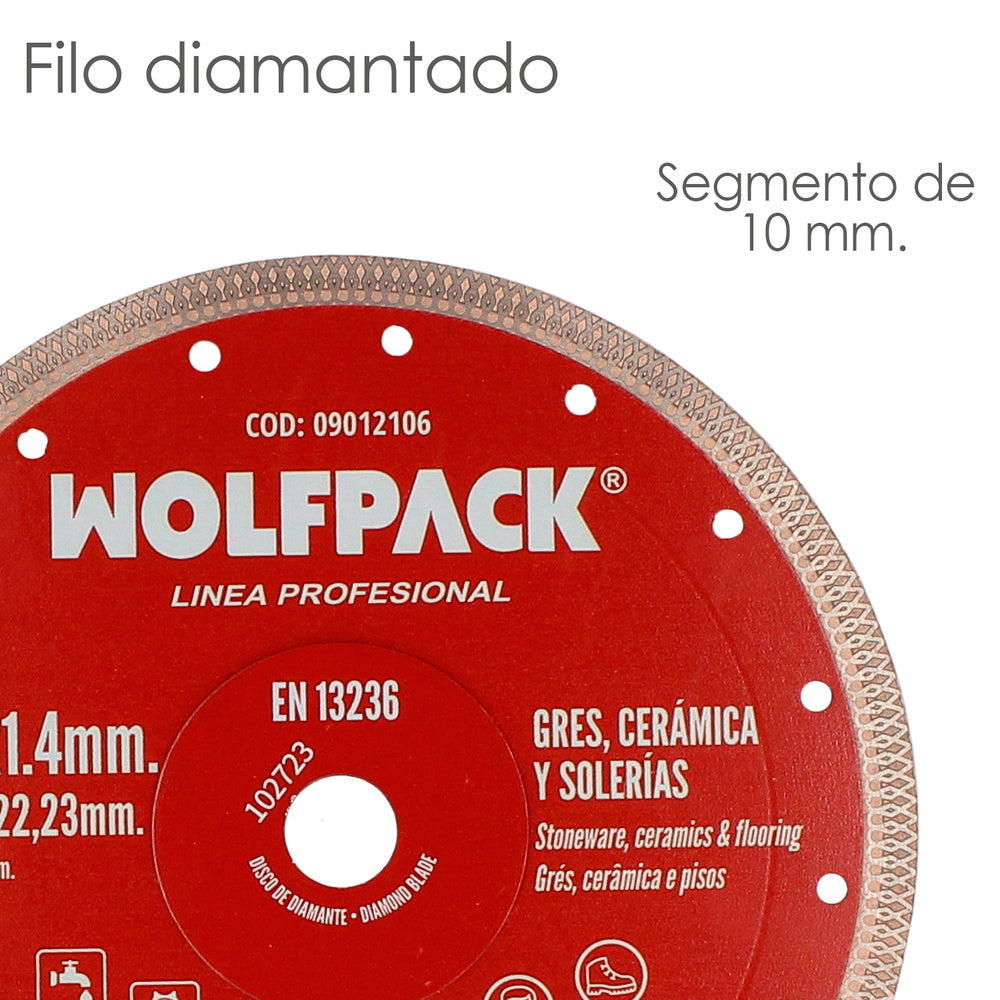 Disco diamante ø 230 mm porcelánicos, gres, cerámica, solerias. Segmento diamantado 10 mm