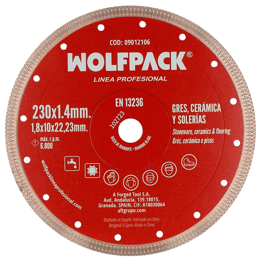 Disco diamante ø 230 mm porcelánicos, gres, cerámica, solerias. Segmento diamantado 10 mm