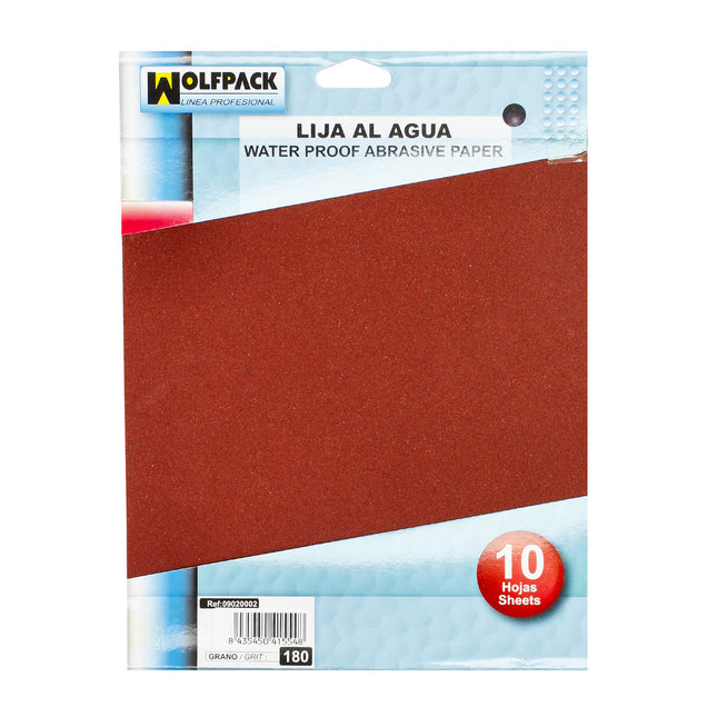 Lija agua grano 180 (pack 10 pliego)