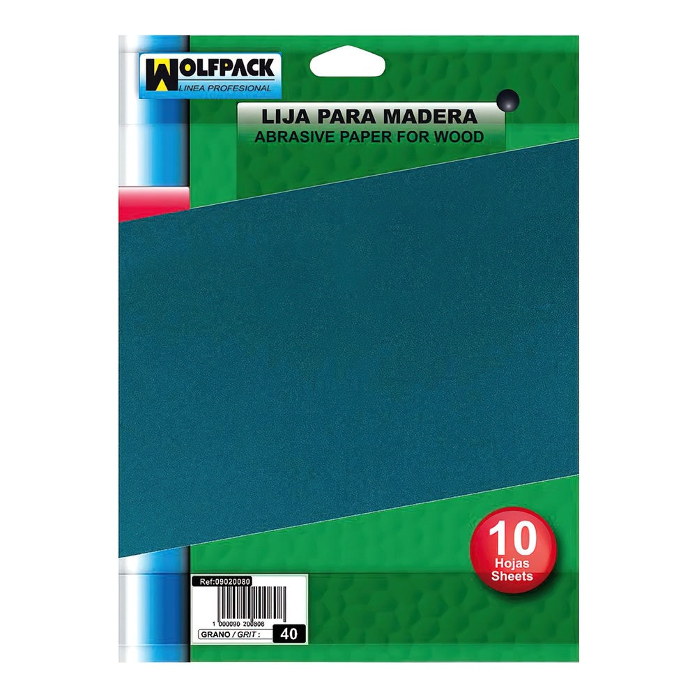 Lija madera grano 100 (pack 10 pliegos)
