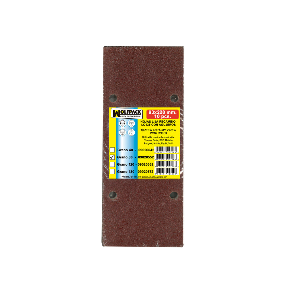 Lija recambio con velcro 93x228 mm con agujeros grano  80 (10 piezas)
