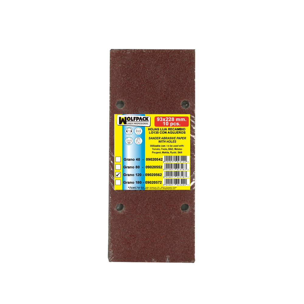 Lija recambio con velcro 93x228 mm con agujeros grano  120 (10 piezas)