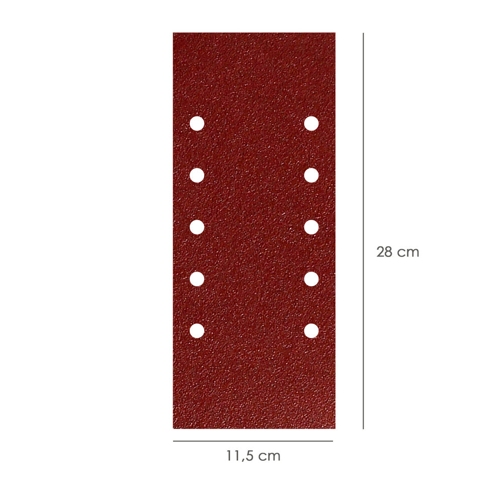 Lija recambio con velcro 115x280 mm con agujeros grano  120 (10 piezas)