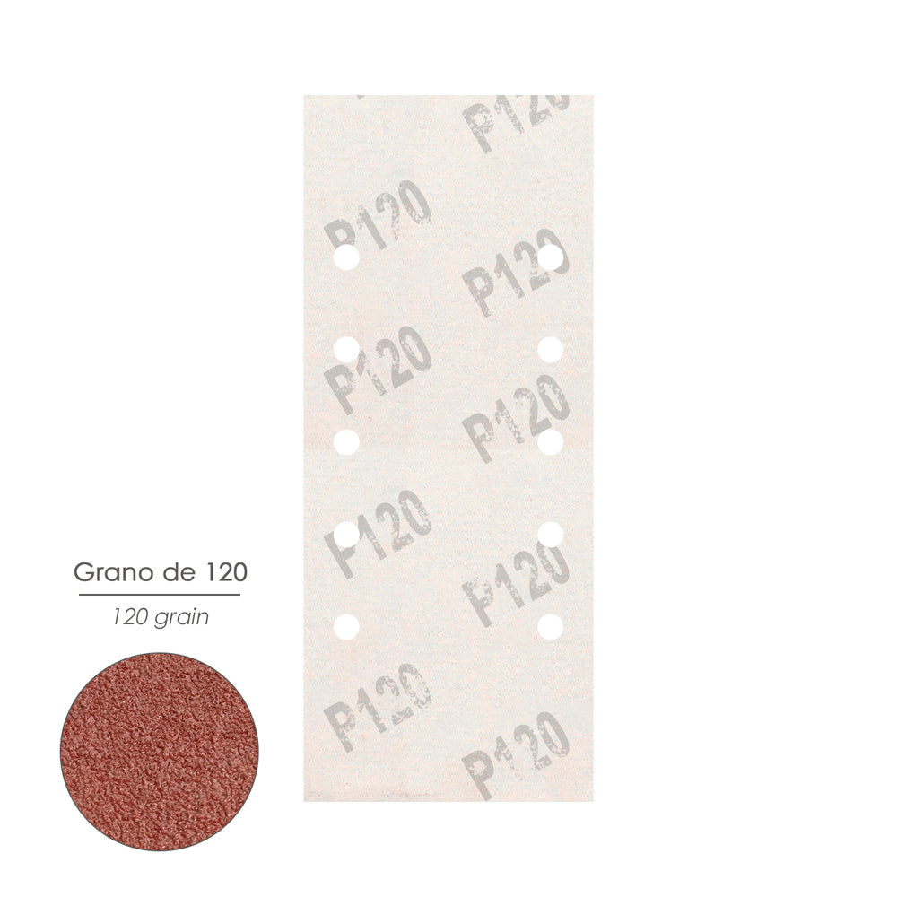 Lija recambio con velcro 115x280 mm con agujeros grano  120 (10 piezas)