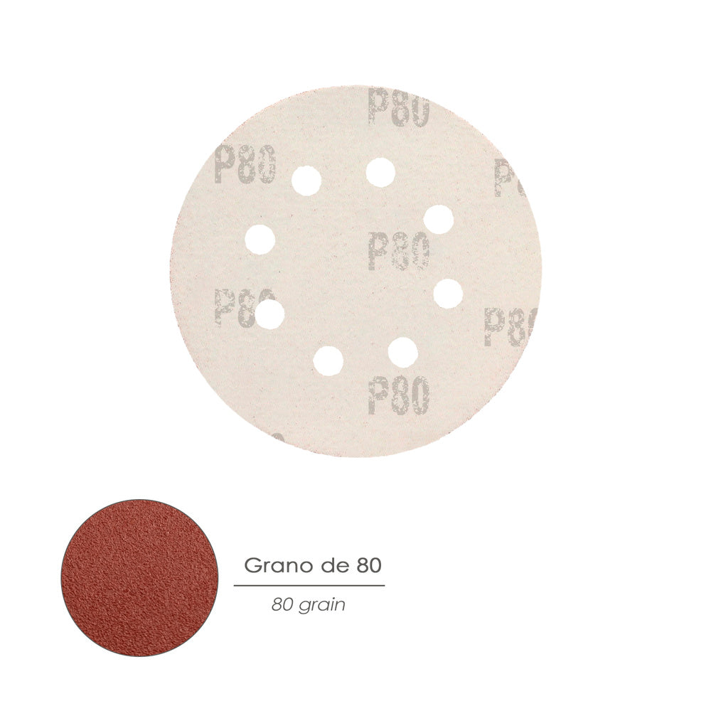 Lija recambio velcro disco ø 125 mm con agujeros grano  80 (10 piezas)