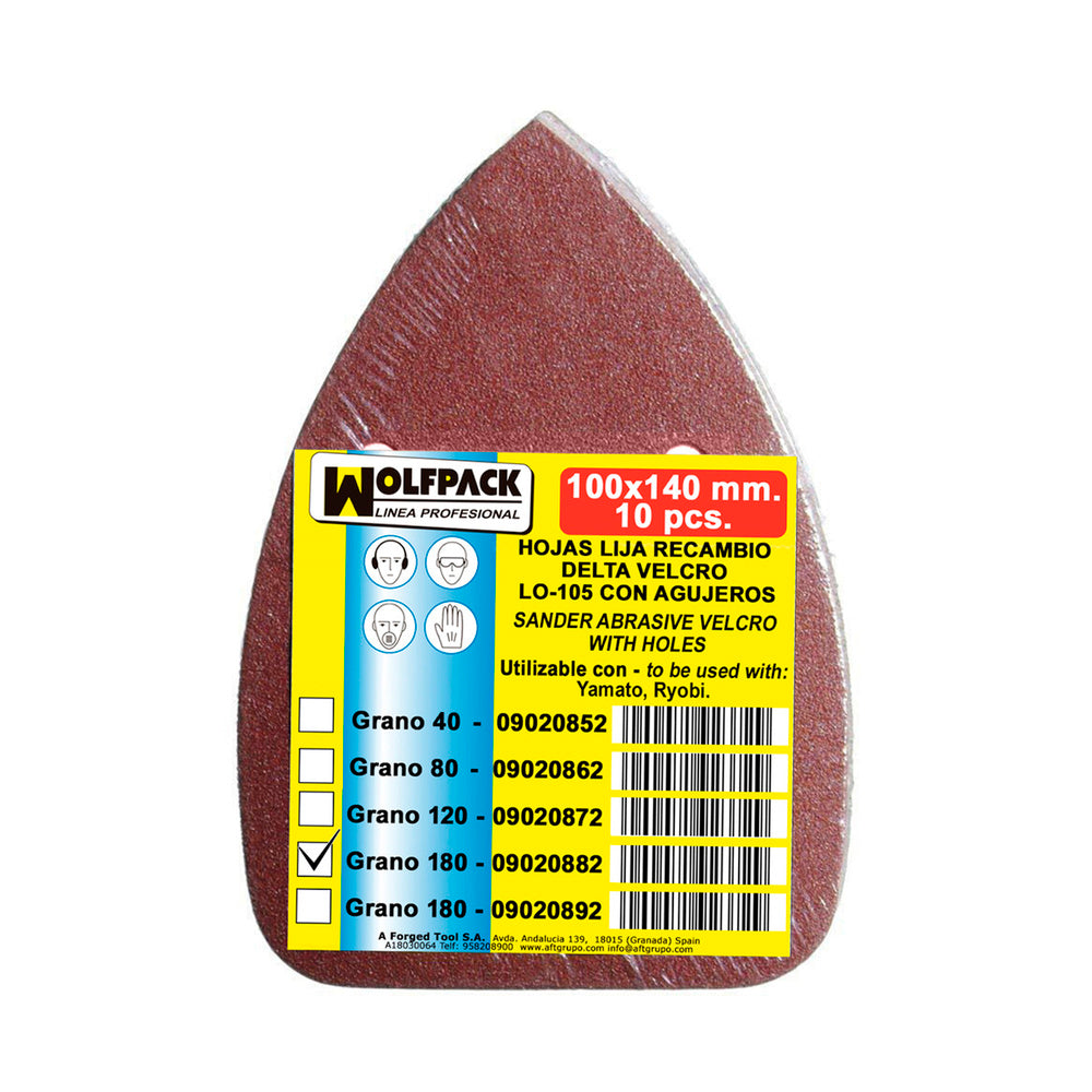 Lija recambio velcro delta 140x100 mm con agujero grano 180 (10 piezas)