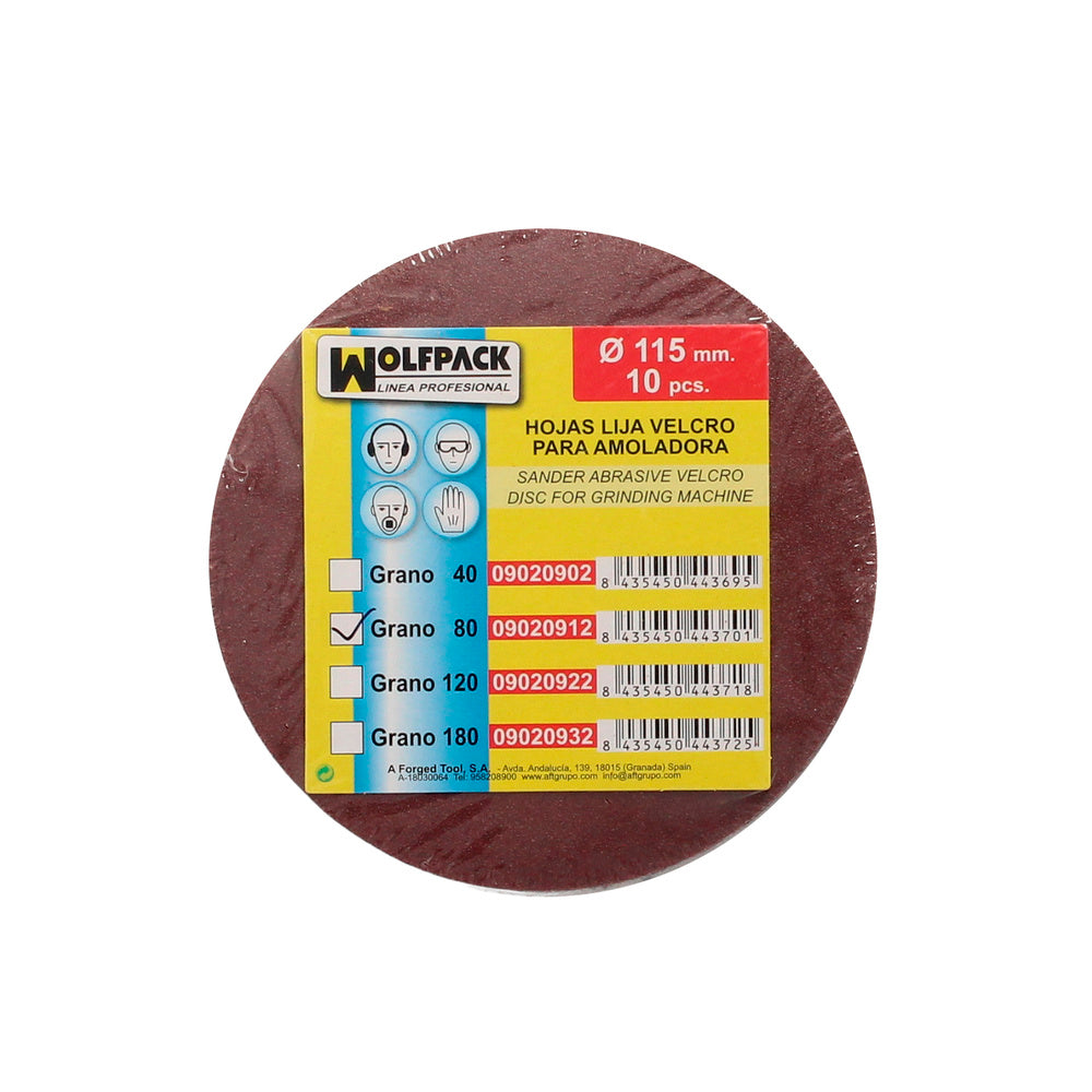 Lija recambio velcro para amoladora ø 115 mm grano  80 (10 piezas)