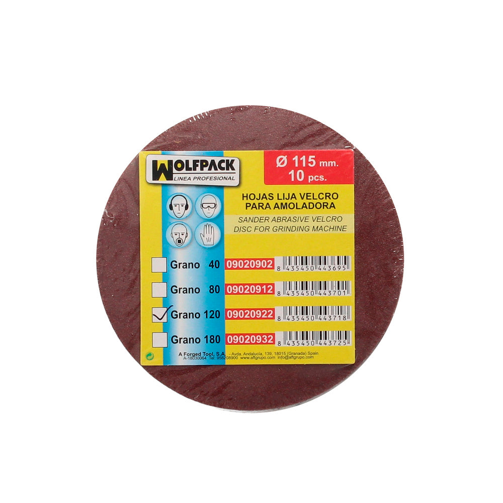 Lija recambio velcro amoladora ø 115 mm grano 120 (10 piezas)