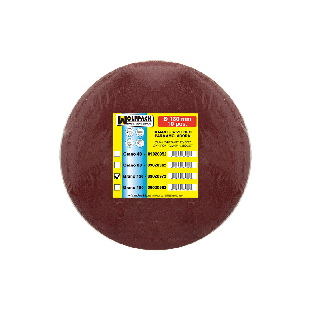 Lija recambio velcro para amoladora ø 180 mm grano 120 (10 piezas)