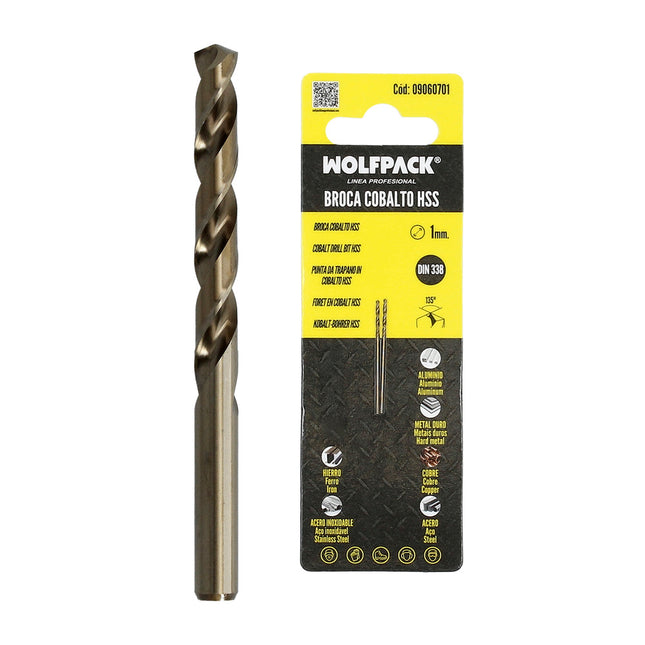 Broca cobalto hss cilindrica 1,00 mm. blister 2 unidades