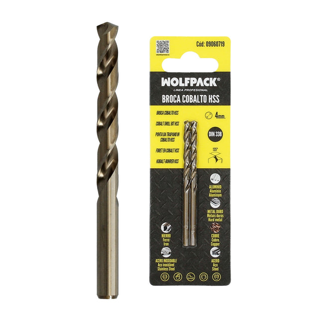 Broca cobalto hss cilindrica 4,00 mm. blister 2 unidades
