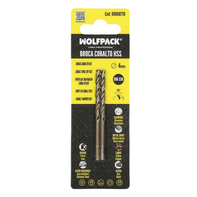 Broca cobalto hss cilindrica 4,00 mm. blister 2 unidades