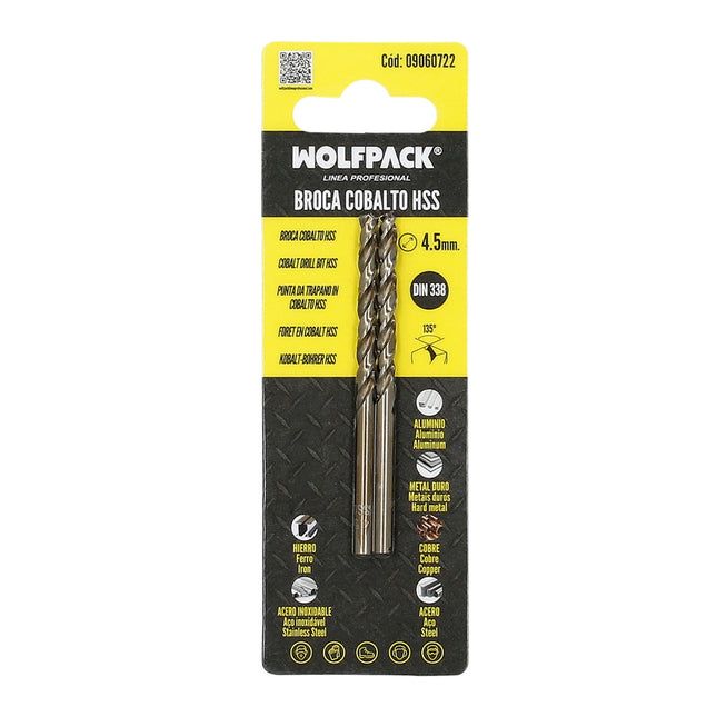 Broca cobalto hss cilindrica 4,50 mm. blister 2 unidades