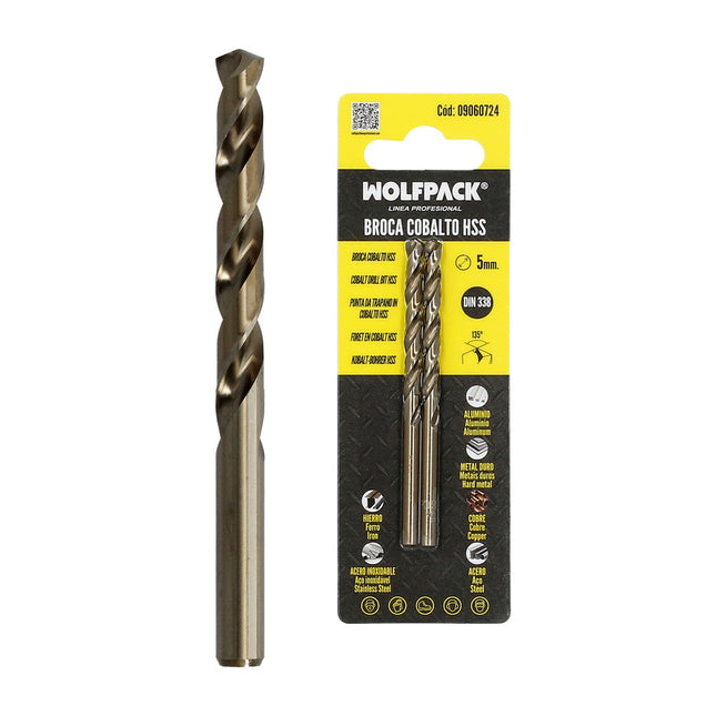 Broca cobalto hss cilindrica 5,00 mm. blister 2 unidades