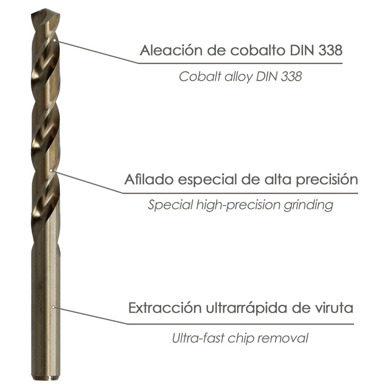 Broca cobalto hss cilindrica 5,00 mm. blister 2 unidades