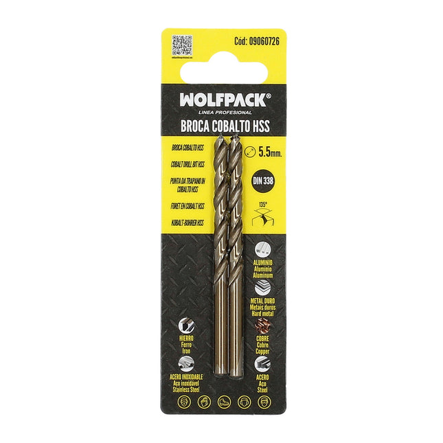 Broca cobalto hss cilindrica 5,50 mm. blister 2 unidades