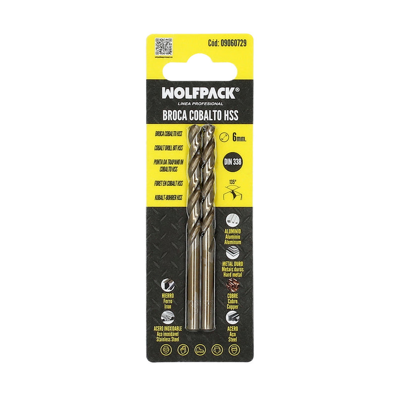 Broca cobalto hss cilindrica 6,00 mm. blister 2 unidades