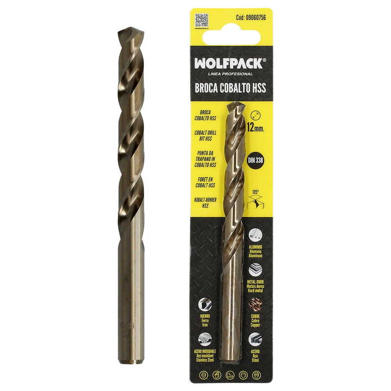 Broca cobalto hss cilindrica 12,00 mm. blister 1 unidad