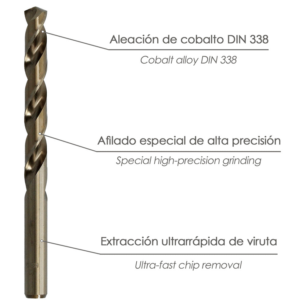 Broca cobalto HSS cilíndrica 12,00 mm blister 1 unidade.
